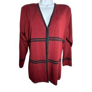 Exclusively Misook Womens burgundy & Black cardigan sweater jacket size medium